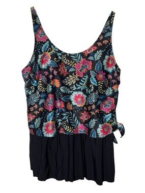 Simply Fit Women's Skirtini Swimsuit Sz XL Floral Blouson Style Side Tie At Hem